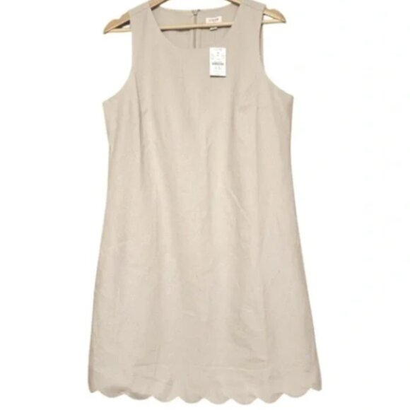 J. Crew Factory Dresses & Skirts - J.Crew Linen Scalloped Mini Dress Size 14 Beige Sleeveless Summer Shift Dress